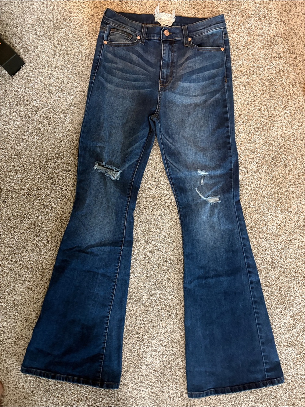 Altar'd State Dark Blue Distressed Flare Jeans